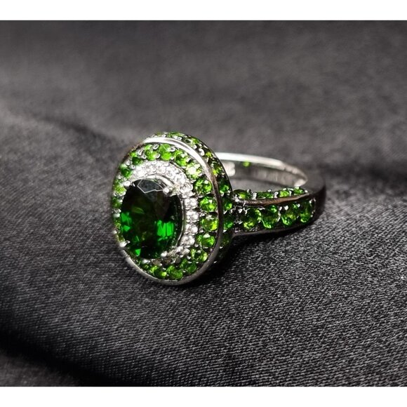 Natural Chrome Diopside Sterling Silver 925 Ring 6.5 With Green & White Gemstone - Picture 2 of 5